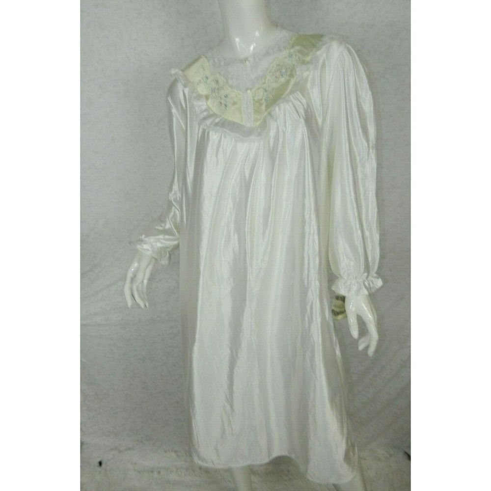 Cachet Nightgown Size Medium White Satin Prairie Romantic Vintage Deadstock